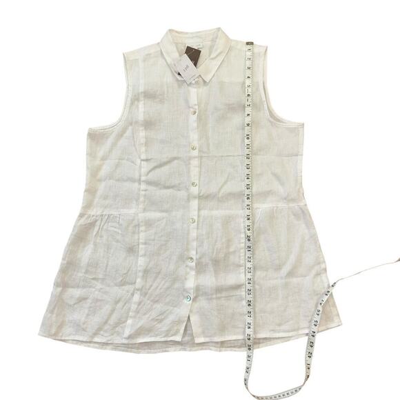 J. Jill 100% Linen White Tunic Button Down Blouse Women’s Sz L Preppy Old Money - Picture 12 of 14